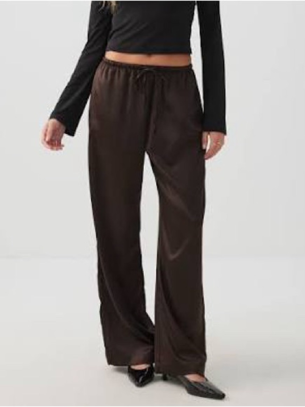 NWT - Ardene Brown Satin Wide-Leg Drawstring Pants